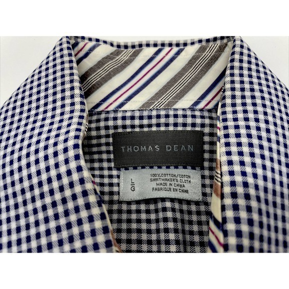 Mens Thomas Dean Long Sleeve Blue Check‎ Button Front Shirt Size L Flip Cuff. 66 - Picture 2 of 4